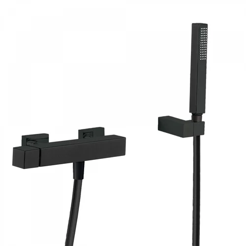 Tres Cuadro Exclusive egykaros falon kívüli zuhanycsaptelep kézi zuhannyal matt fekete 00716703NM