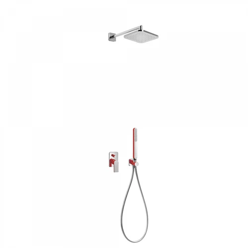 Tres Loft Colors egykaros falba építhető zuhanyrendszer piros-króm 20018002RO