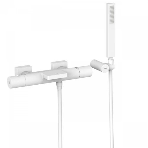 Tres Projekt-Tres falon kívüli termosztátos kádcsaptelep cascade kifolyóval matt fehér 21117409BM