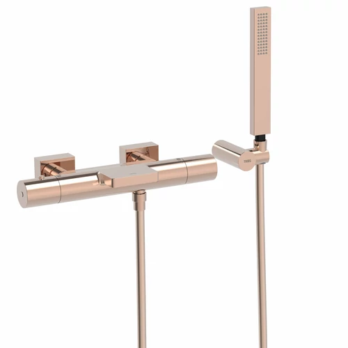 Tres Projekt-Tres falon kívüli termosztátos kádcsaptelep cascade kifolyóval rózsa arany 21117409OP