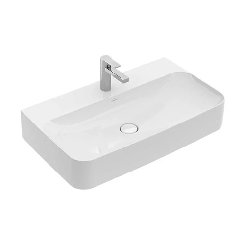 Villeroy & Boch Finion 80 x 47 cm-es mosdó 1 csaplyukkal Stone White CeramicPlus felülettel rejtett ViFlow túlfolyóval - 416884RW