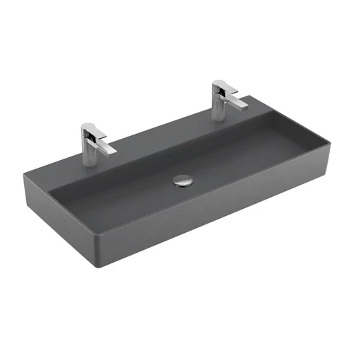Villeroy & Boch Memento 2.0 100 x 47 cm-es mosdó 2 csaplyukkal Graphite CeramicPlus felülettel túlfolyó nélkül - 4A221KI4