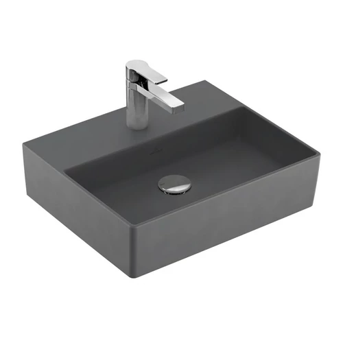 Villeroy & Boch Memento 2.0 50 x 42 cm-es mosdó 1 csaplyukkal Graphite CeramicPlus felülettel túlfolyó nélkül - 4A225LI4