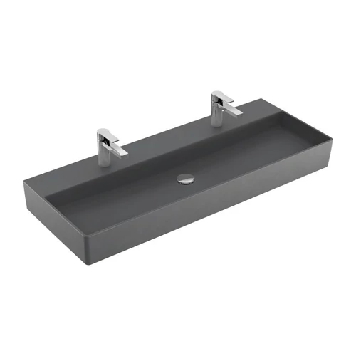Villeroy & Boch Memento 2.0 120 x 47 cm-es mosdó 2 csaplyukkal Graphite CeramicPlus felülettel túlfolyó nélkül - 4A22CGI4